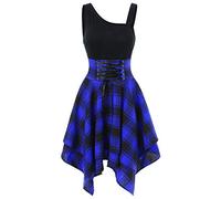 Robe De Soiree Femme Asymetrique Sexy Dresses écossaise Robes Taille Haute sans Manches à éPaules DéNudéEs Dress Halloween Robe de Bal Femme Femme Bleu XL