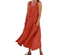 Robe De Soiree Femme Chemise Lin Longue Chic Et Elegant Cérémonie pour Ronde Ete Boheme Été Plage Grande Taille Vetement en Jeans Mi Fluide Jupe Gaze Coton Mariage Trapeze Ensemble,a-Orange,XXL