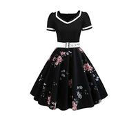 Robe de Soirée Femme Chic Jointif avec Ceinture Vintage rétro année 50s pin-up Rockabilly Swing à Fleurs L