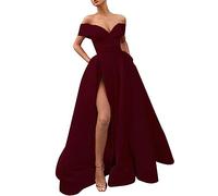Robe De Soiree Femme Deep V- Robe Fendue À Épaules Dénudées Taille Haute Longue Plissée Coupe Slim Couleur Unie Chic Et Élégants Charme Classiques Tempérament Nouvelles Cocktail Dress