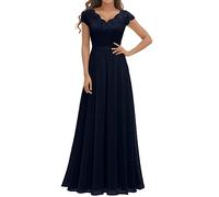 Robe De Soiree Femme Dentelle- Robes De Mariage Manches Courtes Col en V Taille Haute Chic Et Elegant Dress DéContracté Slim Fit pour Princesse Cocktail Bal De Promo Anniversaire Cérémonie