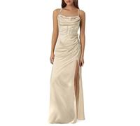 Robe De Soiree Femme Fente Longue Dos Nu Ceremonie Sexy sans Manches Couleur Pure Dress Chic Et éLeéGant Coupe AjustéE Classique Licou Dos Robes pour De FêTe Bal Mariage