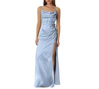 Robe De Soiree Femme Fente Longue Dos Nu Ceremonie Sexy sans Manches Couleur Pure Dress Chic Et éLeéGant Coupe AjustéE Classique Licou Dos Robes pour De FêTe Bal Mariage
