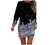 Robe De Soiree Femme Grande Taille Robe Nouvel an Femme Robe Soirée Noel Flocon Elegante Col Rond Robe Automne Habit Femme Mes Commandes 2#Multicolore XXL