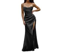 robe de soiree femme longue chic et glamour robe ceremonie cocktail femme sans manches robe sexy femme decollete dos nu bandage fendue maxi robe vintage retro femme corset bustier (Black, S)