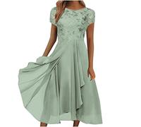 Robe de soirée Femme Longue Manches Courtes en Mousseline et Dentelle Robe Cocktail élégante et Chic pour Demoiselle d'honneur Robes Soiree Femme Chic Dress de Soiree Femmes