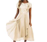 Robe de soirée Femme Longue Manches Courtes en Mousseline et Dentelle Robe Cocktail élégante et Chic pour Demoiselle d'honneur Robes Soiree Femme Chic Dress de Soiree Femmes