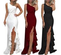 robe de soiree femme longue moulante robe bal de promo grande taille une epaule robes fendue sur les cotes sexy a volant maxi robes d'été chic et elegant sans manche uni de gala dress (Red, M)