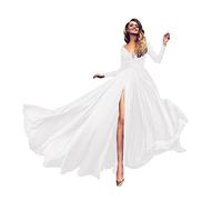 Robe De Soiree Femme Longue, Robe pour Mariage Invité Femme, VêTements Women SoiréE en Satin, Fendue DrapéE IrréGulièRe Col en V éLéGante Maxi De Bal Fashion Cross Casual