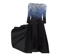Robe de Soiree Femme Manche 3/4 Paillette Sexy Chic et Elegant Col V Dress pour Mariage Cocktail Décontractée Grande Taille en Tulle Patchwork de Mode Dégradé Casual Robes