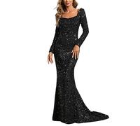 Robe De Soiree Femme Manches Évasé- Robe Paillette Col en V Longue Enveloppée dans Les Hanches Chic Et Élégants Mature Coupe Slim Classiques Tempérament Confortable Cocktail Dress