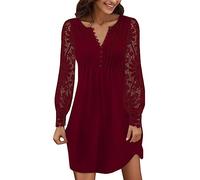 Robe De SoiréE Femme Manches Longues Dentelle Col V avec Boutons Mini Robes Chic Et Elegant Slim Fit Casual Solide Pas Cher Grande Taille pour Princesse De Promo Anniversaire Dress