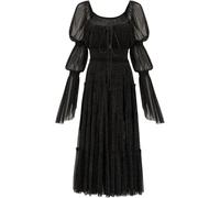Robe De Soirée Femme Manches Longues Froncées Robes Amples Col Carré Style Français élégante Robe De Soirée Cocktail, Black, One Size