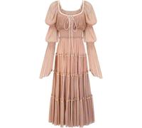 Robe De Soirée Femme Manches Longues Froncées Robes Amples Col Carré Style Français élégante Robe De Soirée Cocktail, Amber, One Size