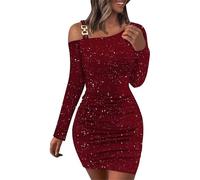 Robe de Soiree Femme Manches Longues- Robe Cocktail Paillette Sexy épaules Dénudées Moulante Coupe AjustéE Chic Et élégante Dress Grande Taille DéContracté pour Fête Mariage Ceremonie
