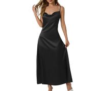 Robe De Soiree Femme sans Manches- Robe Cocktail Sexy Couleur Unie Satin Chic Et Élégants Confortable Coupe Ample Classiques Simple Léger Basique Longue Dress pour De Tous Les Jours Fête