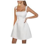 Robe De Soiree Femme sans Manches, Robe Sexy Femme Satin Couleur Unie Chic Et Élégants Coupe Slim Simple Décontracté Confortable Ligne A Courtes Mini Dress Passe-Partout Classiques pour Fête Cocktail
