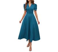 Robe de Soirée Femme Sexy, Col en V Manches Courtes Slim Robes Moyen Longue Chic Élégant pour Invités Réception de Mariage Vêtements de Printemps Vêtements, Curvy, Cérémonie, Marina, S