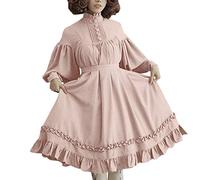 Robe de Soiree Femme Stand lâche Mignon Petit col en Dentelle Robe à Manches Longues Lanterne pour Femmes pour Femmes(XL)