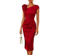 Robe de Soirée Femme Une Épaule Robe Moulante Mi Longue Fleur 3D | Robe Crayon Manches Courtes Asymétrique Chic et Elegant pour Mariage Invité Cocktail Cérémonie Anniversaire
