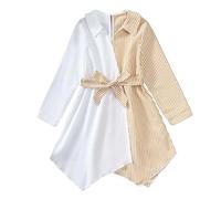 Robe De Soiree Fille 12 Ans - Robe À Longues Couleur Unie À Rayures Coupe Trapèze Ourlet Asymétrique Tenue Décontractée Idéale pour Les Fêtes pour Les Grandes Les Et Les (White 9-10 Years)