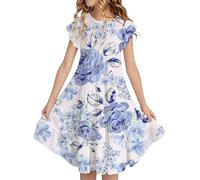 Robe De Soiree Fille 12 Ans - Robe Longue D'Été Ample Et Décontractée À Col Rond pour Fille Grande Taille Longueur Au Sol Imprimé Floral De Couleur Claire (Sky Blue 14-15 Years)