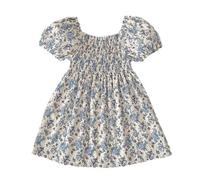 Robe De Soiree Fille 12 Ans - Robe Portefeuille D'Été À Manches Courtes Et Col Carré pour Bébé Fille Imprimé Floral Motif Intégral pour Un Ensemble Élégant (Navy 3-4 Years)