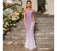 Robe de soirée formelle à épaules dénudées, ourlet sirène, paillettes UNITHORSE. Robe de bal de promo, de mariage, de réception élégante. Convient pour la remise des diplômes, le dîner de fête, la rob