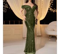 Robe de soirée formelle à volants d'une seule épaule, coupe sirène élégante avec sequins, pour l'automne et l'hiver. Convient pour les fêtes, les invités de mariage, les cérémonies de remise des diplô