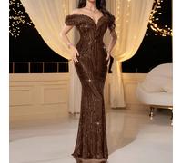Robe de soirée formelle à volants d'une seule épaule, coupe sirène élégante avec sequins, pour l'automne et l'hiver. Convient pour les fêtes, les invités de mariage, les cérémonies de remise des diplô