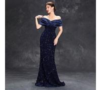 Robe de soirée formelle à volants et paillettes avec épaules dénudées, robe de style sirène élégante pour le bal de promo, les invités de mariage, la cérémonie de remise des diplômes, les cocktails du