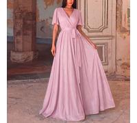Robe de soirée formelle col V pour femmes, manches volantées, ceinture écharpe, parfaite pour les galas en tenue de soirée, les réceptions de mariage, les dîners formels, les soirées à l'opéra L,M,S,X