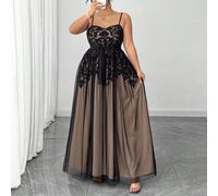 Robe de soirée formelle élégante pour femmes grande taille en maille noire avec doublure nude et imprimé dentelle, robe de bal sophistiquée pour invitée de mariage champêtre d'été, soirée de remise de