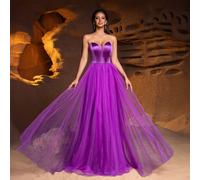 Robe de soirée formelle en satin et mousseline de soie coupe évasée pour femmes | Décolleté en cœur, robe longue jusqu'aux pieds | Parfaite pour une tenue d'invitée de mariage, un gala de remise de pr