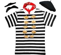 Robe de soirée française pour homme 5 pièces avec t-shirt + jupe de cou + béret + poche + garlic (M)