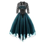 Robe de soirée gothique pour femme avec corset en dentelle épissée - Robe de bal élégante - Couleur unie - Robe tunique en mousseline de soie - Costume d'Halloween - Robe de cocktail vintage swing