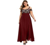 Robe de Soirée Grande Taille Femme Longue A Line Mousseline Pas Cher Chic Robe Longue Femme Été Chic sans Manches Robe de Plage 2022 Col V Sexy Robe Élégant Boho Maxi Robe de Cocktail, Vin, A-XL