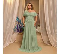 Robe de soirée grande taille vert clair en maille élastique avec col asymétrique, fronces et patchwork, taille marquée, confortable, coupe A, pour dîner, enterrement de vie de jeune fille, rendez-vous