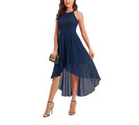 Robe de soirée Hi-Lo en dentelle fleurie pour femme, bleu marine, S