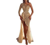 Robe de soirée longue avec manches - Robe de mariée élégante - Robe de princesse à paillettes - Robe sexy - Épaules dénudées - Robe de cocktail - Couleur unie - Robe de fête irrégulière - Robe de bal