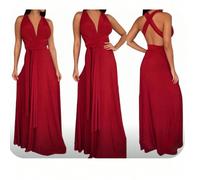 Robe de soirée longue convertible avec détails de nœud et un design ample et fluide, peut être stylisée de différentes manières, convient aux tailles 34-42, idéale pour les demoiselles d'honneur, les 