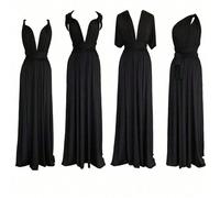 Robe de soirée longue convertible avec détails de nœud et un design ample et fluide, peut être stylisée de différentes manières, convient aux tailles 34-42, idéale pour les demoiselles d'honneur, les