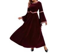 Robe de Soirée Longue Costume Halloween Femme Sorcière Halloween Demon Sorciere Soirée Hallowen Velours Couple Ado Renaissance Moyen Age Malefique Mariée Deguisement Sexy Femme S
