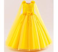 Robe de soirée longue de luxe Top de gamme pour jeune fille, robe élégante en dentelle jaune et patchwork de tulle, style européen pour l'accueil, le défilé, la performance de piano, la fête de carnav