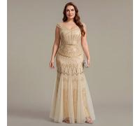 Robe de soirée longue élégante à jupe ample pour femmes grandes tailles, pour l'été et le début de l'automne, robe de soirée vintage pour mariage d'automne 0XL,1XL,2XL,3XL,4XL,5XLUnicoloreSequins