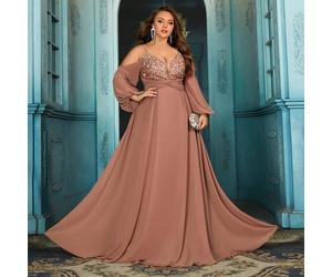 Robe de soirée longue élégante et magnifique avec paillettes, pour grande taille. Robe de bal pour soirée d'été, anniversaire, gala de charité. Robe bustier monochromatique à manches longues, modèle b