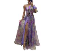Robe De Soirée Longue Ete Dentelle Boheme Maille Robe Longue Femme Chic Et Elegant Cocktail Fleurie Vetement Ete sans Manches De Cérémonie Légère Grande Taille Summer Dress(Violet,S)