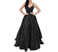 Robe De Soirée Longue Femme Col en V- Robe Cocktail sans Manches à Bretelles Chic Et Élégants Tempérament Brillantes Couleur Unie Coupe Slim Mature Charme Extérieur Dress Idéale pour Un Banquet