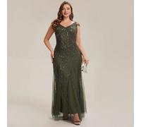 Robe de soirée longue formelle pour femmes grandes tailles, élégante robe de soirée vintage pour fête d'été et début d'automne, mariage d'automne 0XL,1XL,2XL,3XL,4XL,5XLUnicoloreSequins