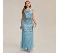 Robe de soirée longue glamour pour femmes grande taille, été et début d'automne, détails de broderie en maille à paillettes lourdes, robe longue élégante vintage pour fête et mariage d'automne 0XL,1XL